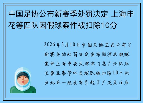 中国足协公布新赛季处罚决定 上海申花等四队因假球案件被扣除10分