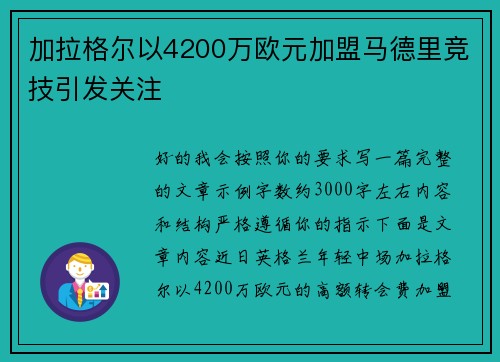加拉格尔以4200万欧元加盟马德里竞技引发关注