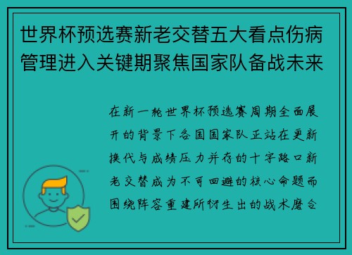 世界杯预选赛新老交替五大看点伤病管理进入关键期聚焦国家队备战未来