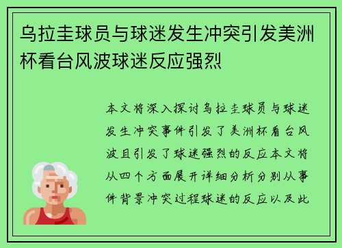 乌拉圭球员与球迷发生冲突引发美洲杯看台风波球迷反应强烈 乌拉圭球员与球迷发生冲突引发美洲杯看台风波球迷反应强烈